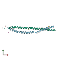 PDB entry 3trt coloured by chain, front view.