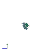 PDB entry 3trt coloured by chain, side view.