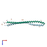 PDB entry 3trt coloured by chain, top view.
