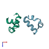 PDB entry 3trw coloured by chain, top view.