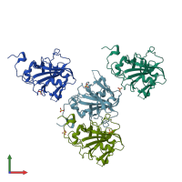 PDB entry 3ts3 coloured by chain, front view.