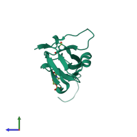 PDB entry 3ts6 coloured by chain, side view.