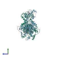 PDB entry 3tsd coloured by chain, side view.