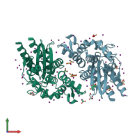 PDB entry 3tsg coloured by chain, front view.