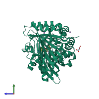 PDB entry 3tsh coloured by chain, side view.