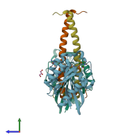 PDB entry 3tso coloured by chain, side view.