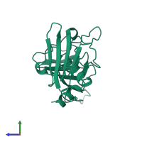 PDB entry 3tss coloured by chain, side view.