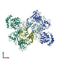 PDB entry 3tsw coloured by chain, front view.