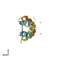 PDB entry 3tt8 coloured by chain, side view.