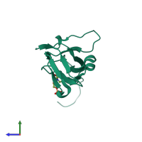 PDB entry 3tta coloured by chain, side view.