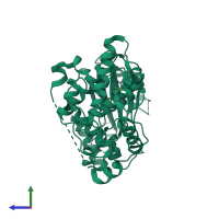 PDB entry 3ttj coloured by chain, side view.