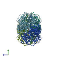 PDB entry 3ttt coloured by chain, side view.