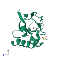 PDB entry 3tu6 coloured by chain, side view.
