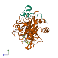 PDB entry 3tu7 coloured by chain, side view.