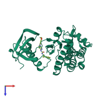 PDB entry 3tub coloured by chain, top view.