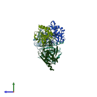 PDB 3tue coloured by chain and viewed from the side.