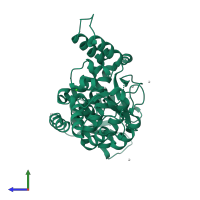 PDB 3tug coloured by chain and viewed from the side.
