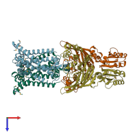 PDB entry 3tuj coloured by chain, top view.