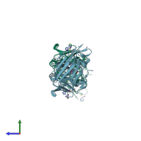 PDB entry 3tur coloured by chain, side view.