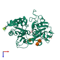 PDB entry 3tus coloured by chain, top view.