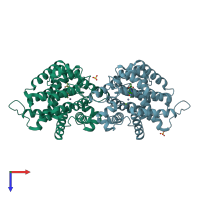 PDB entry 3tvx coloured by chain, top view.