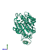 PDB entry 3tvy coloured by chain, side view.