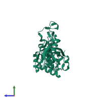 Monomeric assembly 2 of PDB entry 3tw5 coloured by chemically distinct molecules, side view.