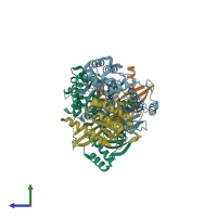 PDB entry 3tw8 coloured by chain, side view.