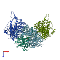 PDB entry 3tw9 coloured by chain, top view.