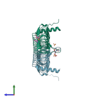 PDB entry 3twd coloured by chain, side view.