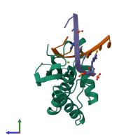 PDB entry 3twh coloured by chain, side view.