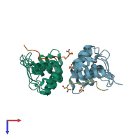 PDB entry 3tww coloured by chain, top view.