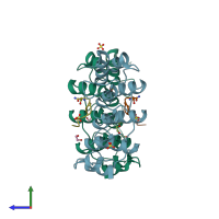 PDB entry 3twx coloured by chain, side view.