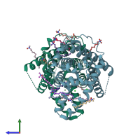 PDB entry 3tx3 coloured by chain, side view.