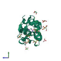 PDB entry 3txd coloured by chain, side view.