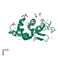 PDB entry 3txd coloured by chain, top view.