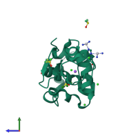 PDB entry 3txk coloured by chain, side view.