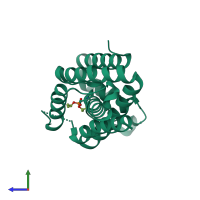 PDB entry 3txt coloured by chain, side view.