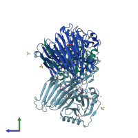 PDB entry 3ty1 coloured by chain, side view.