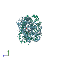 PDB entry 3ty5 coloured by chain, side view.