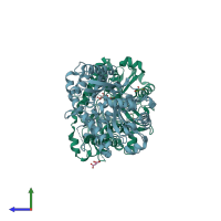 PDB entry 3ty8 coloured by chain, side view.
