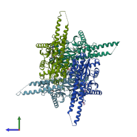 PDB entry 3ty9 coloured by chain, side view.