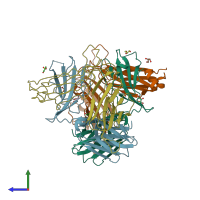 PDB entry 3tyf coloured by chain, side view.