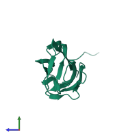 PDB entry 3tyj coloured by chain, side view.