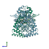 PDB entry 3tyo coloured by chain, side view.