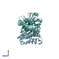 PDB entry 3tz7 coloured by chain, side view.