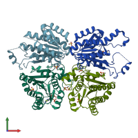 PDB entry 3tzc coloured by chain, front view.