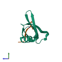 PDB entry 3tzd coloured by chain, side view.