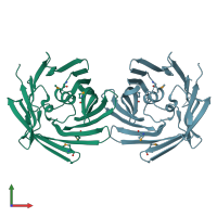 PDB entry 3tzg coloured by chain, front view.