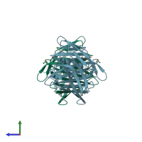 PDB entry 3tzg coloured by chain, side view.